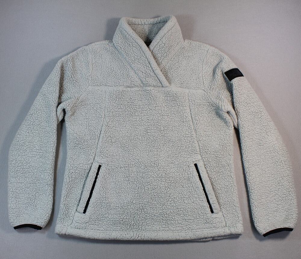The North Face Fleece Jacket Womens M Gray Sherpa Pullover Pockets Short Warm